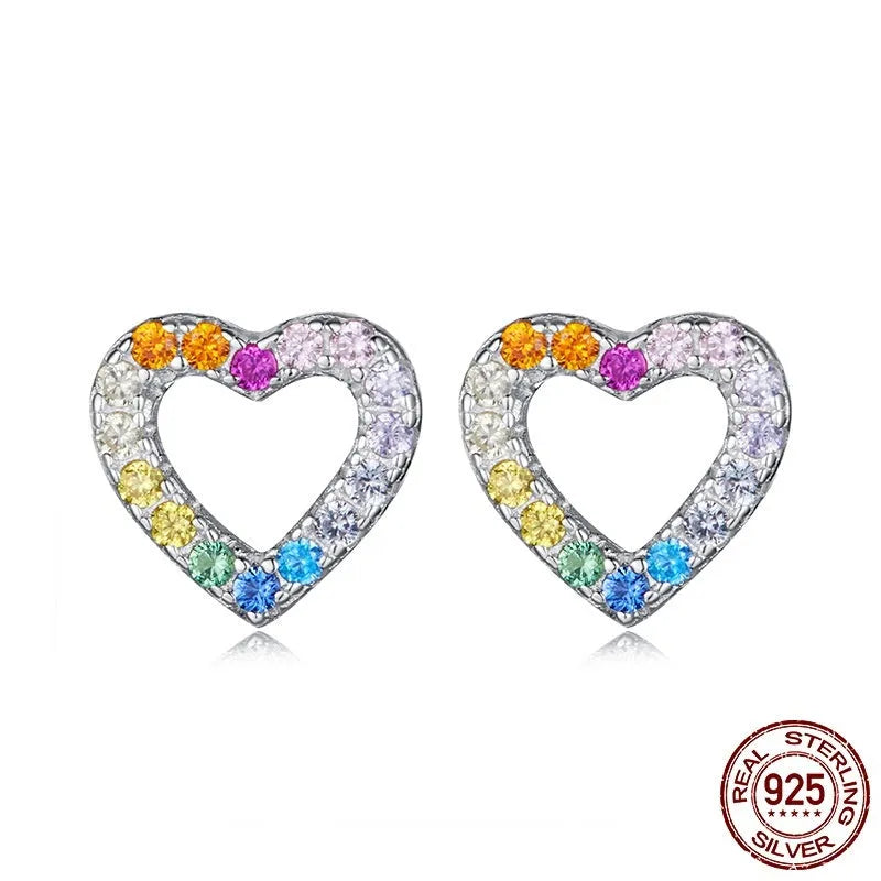 S925 sterling silver heart-shaped zircon stud earrings in colour SCE1945 with electroplated finish, supplied as a pair for women