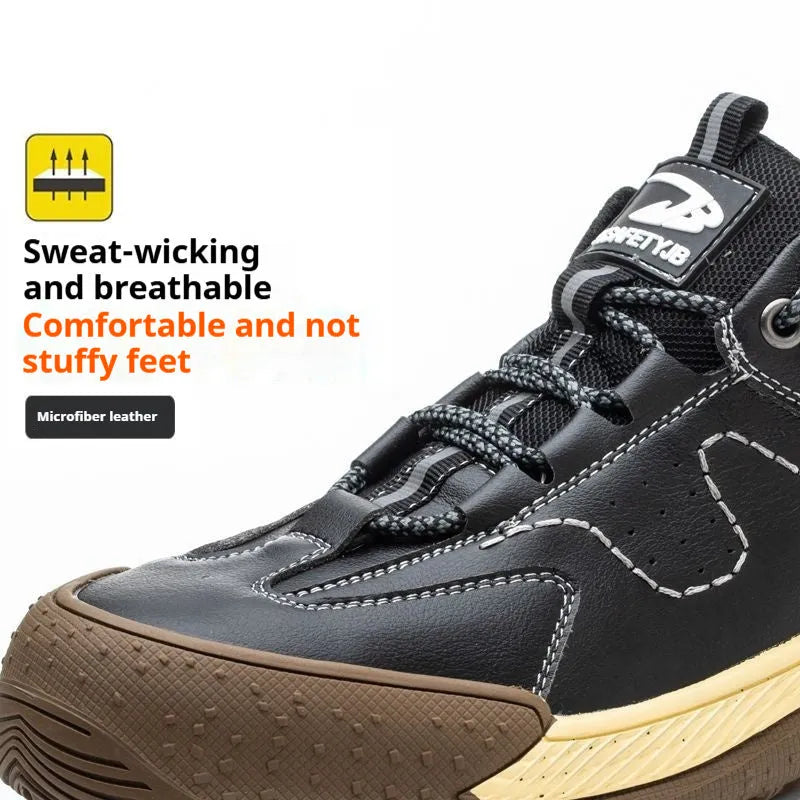 Flyknit safety work shoes in brown with leather upper and rubber sole