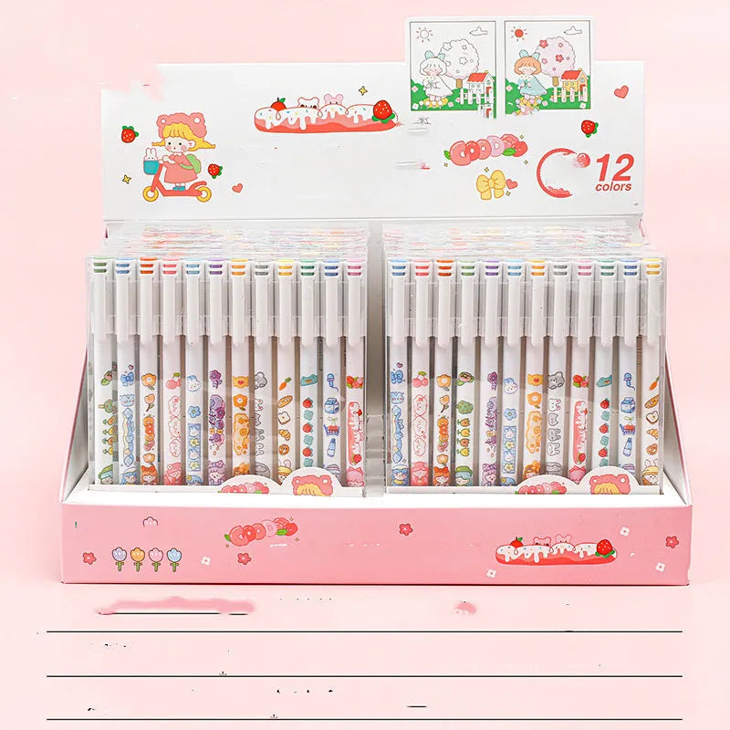 12-colour cartoon gel pen set with 0.5mm fine tips in a plastic body