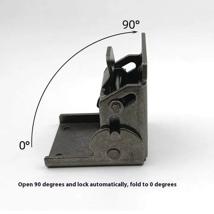 Adjustable 0-90 degree invisible self-locking furniture corner hinge in various electroplated finishes.