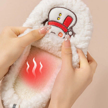 Cozy snowman-designed slippers with plush upper and anti-slip sole for indoor winter wear