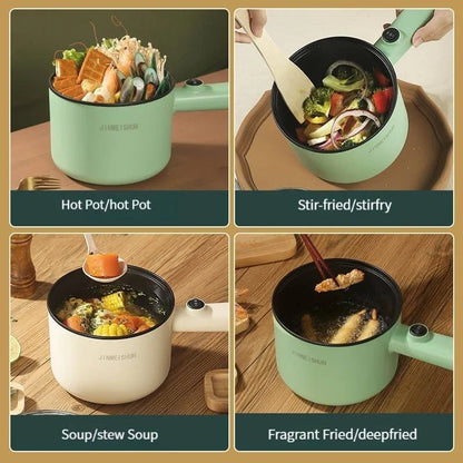 Versatile Mini Electric Hot Pot for cooking soups, stews, pasta, and more with stainless steel construction and non-stick interior