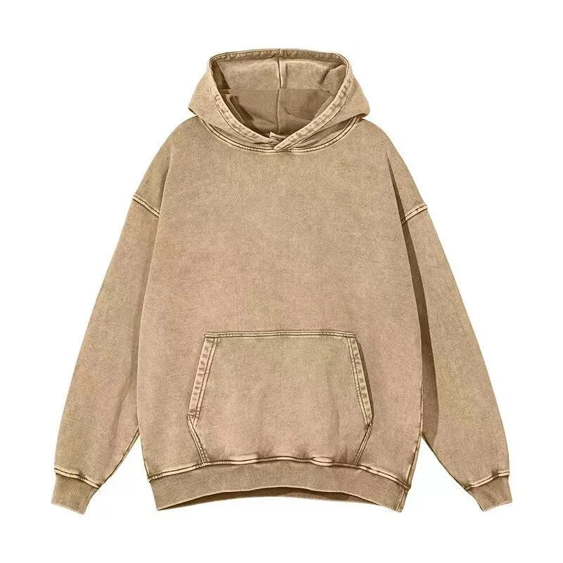 Men's retro washed cotton sweater in loose fit with collarless design and drop-shoulder sleeves