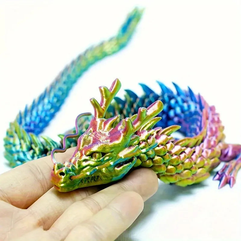 3D printed plastic dragon car decoration ornament in multiple colour options on a car dashboard.
