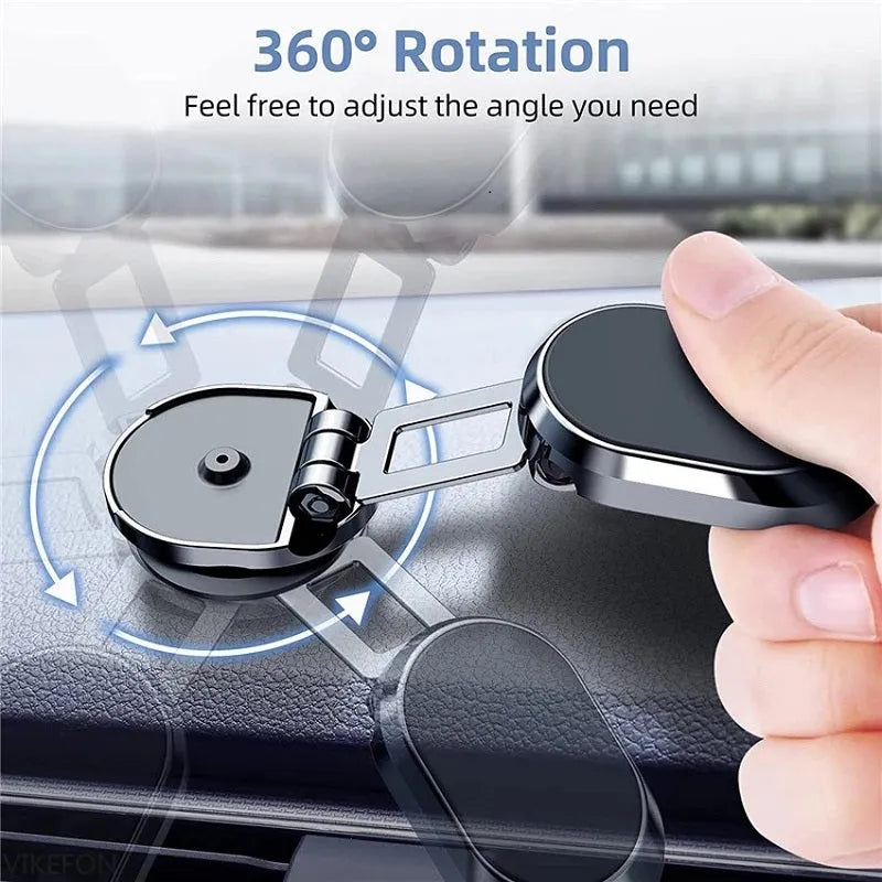 Zinc alloy folding magnetic car phone bracket on dashboard with 360 rotation, black colour, 65x20x36mm