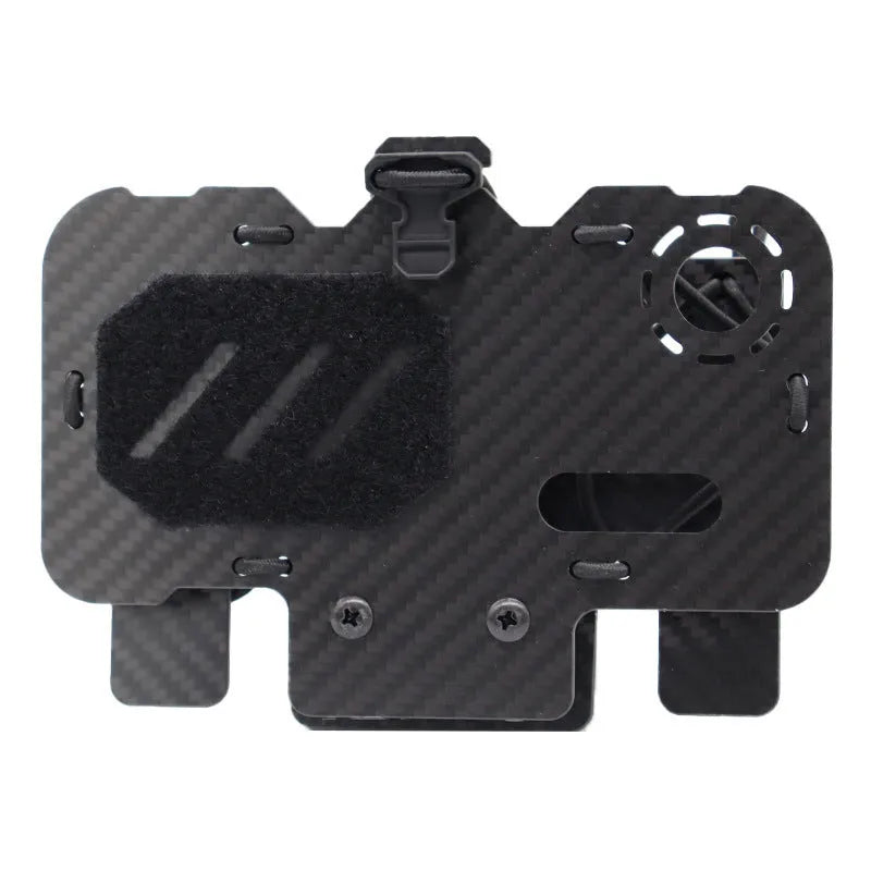 Black carbon fiber folding navigation board with MOLLE system mounting for tactical vest chest hanger