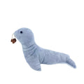 Blue sea lion plush cat toy with bell and catnip for teeth grinding and interactive play
