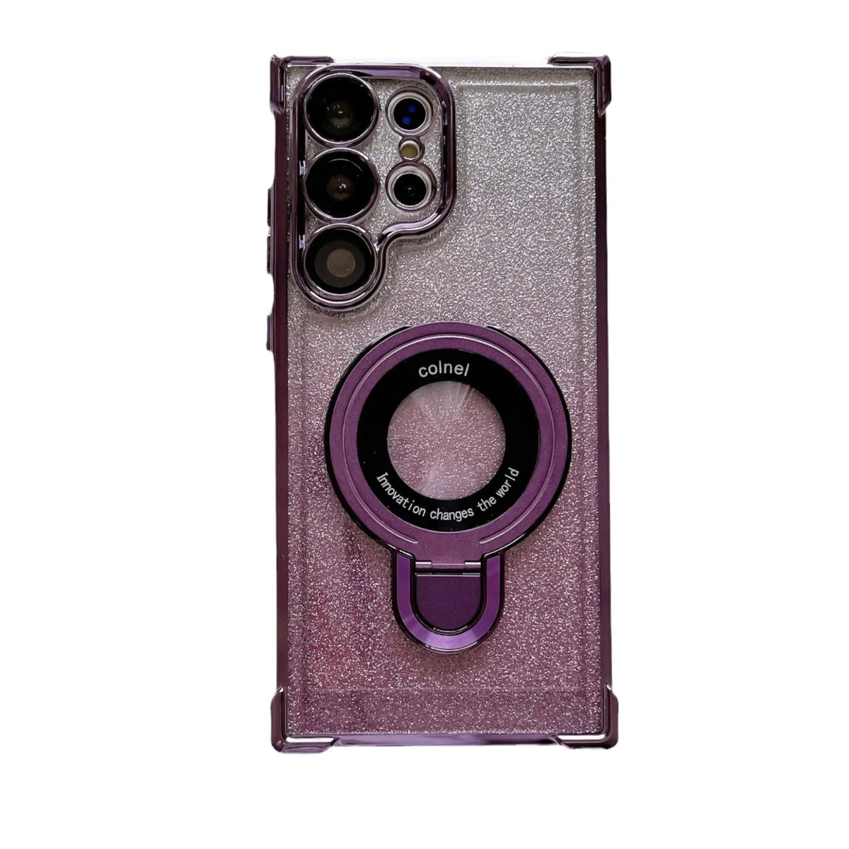 Electroplating four-corner airbag drop-resistant phone case for Samsung in black with bracket and magnetic suction