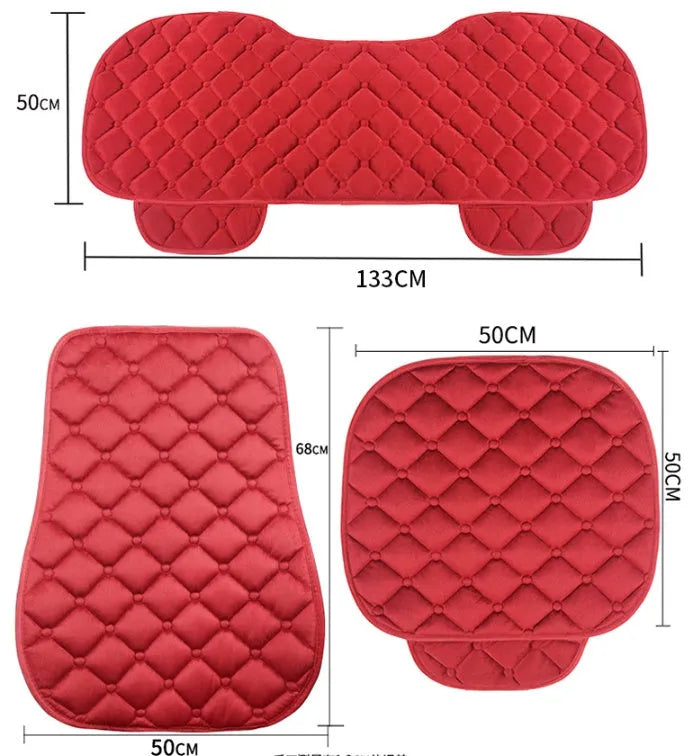 Ringer plush cotton car seat cushion in burgundy colour on vehicle seat