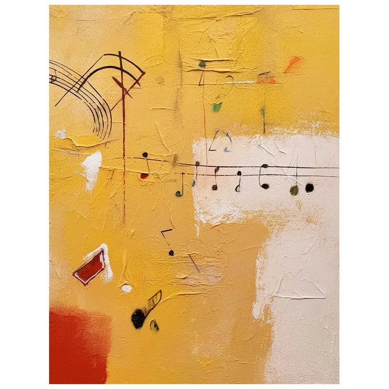 Hand painted musical abstract orange oil painting on canvas, frameless rolled wall art for living room decor
