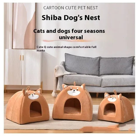 Warm cloth cat bed for autumn and winter, machine washable, in small medium large sizes.