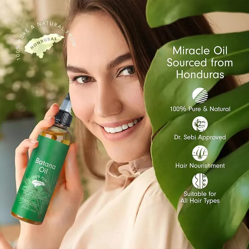 Batana oil hair care essential oil bottle in 118ml and 60ml sizes for moisturising and frizz control
