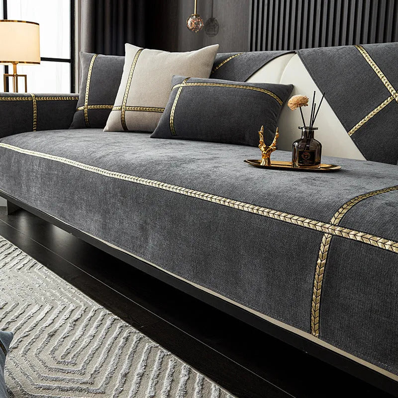 Universal modern simple non-slip sofa cushion cover in solid chenille fabric, beige colour, 70x70cm size