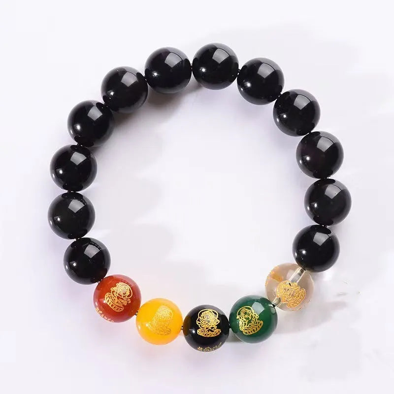 Men's rainbow eye obsidian bracelet with gold obsidian beads in new Chinese style