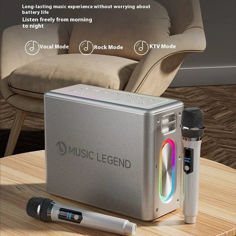 High-power outdoor karaoke Bluetooth speaker with dual microphones, 100W, waterproof, V60 black