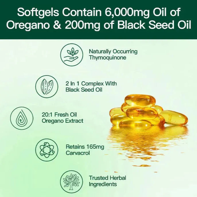 Bottle of oregano oil soft capsules 300 tablets sealed pack