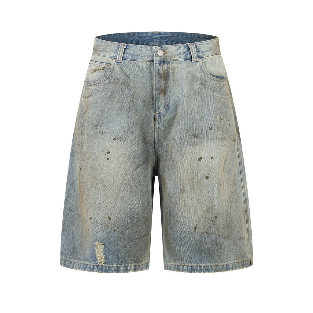 Blue washed straight-leg cropped denim jeans with zipper fly on mannequin