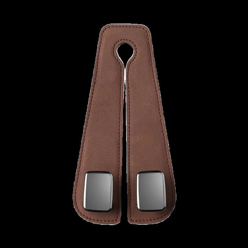 Alloy car seat hook with suede padding in various colour options for vehicle storage