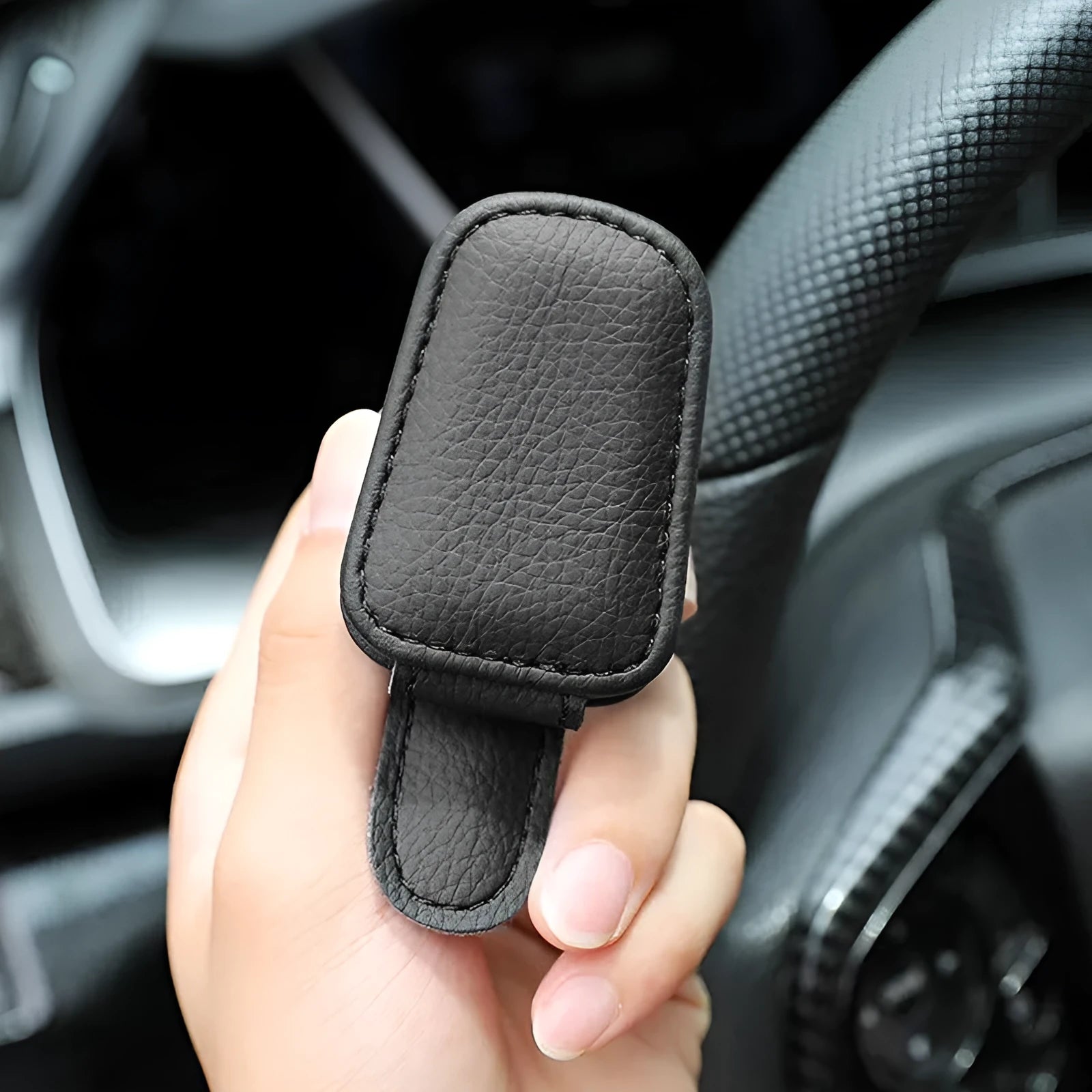 PU leather car sunglasses holder clip for universal glasses storage in four colour options
