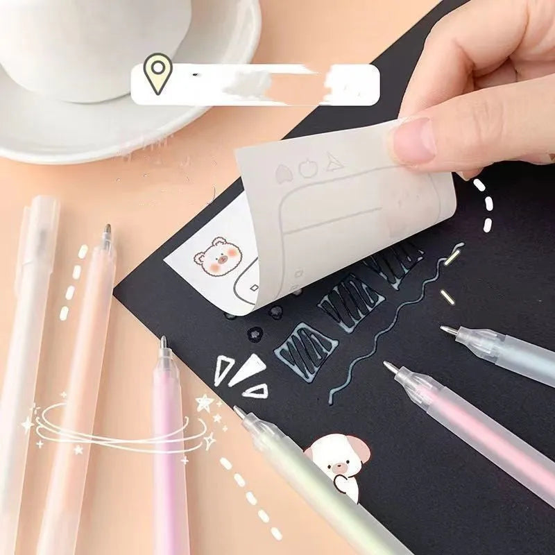 Macaroon-shaped plastic dispensing pen in assorted colours with a cap-pulling design.