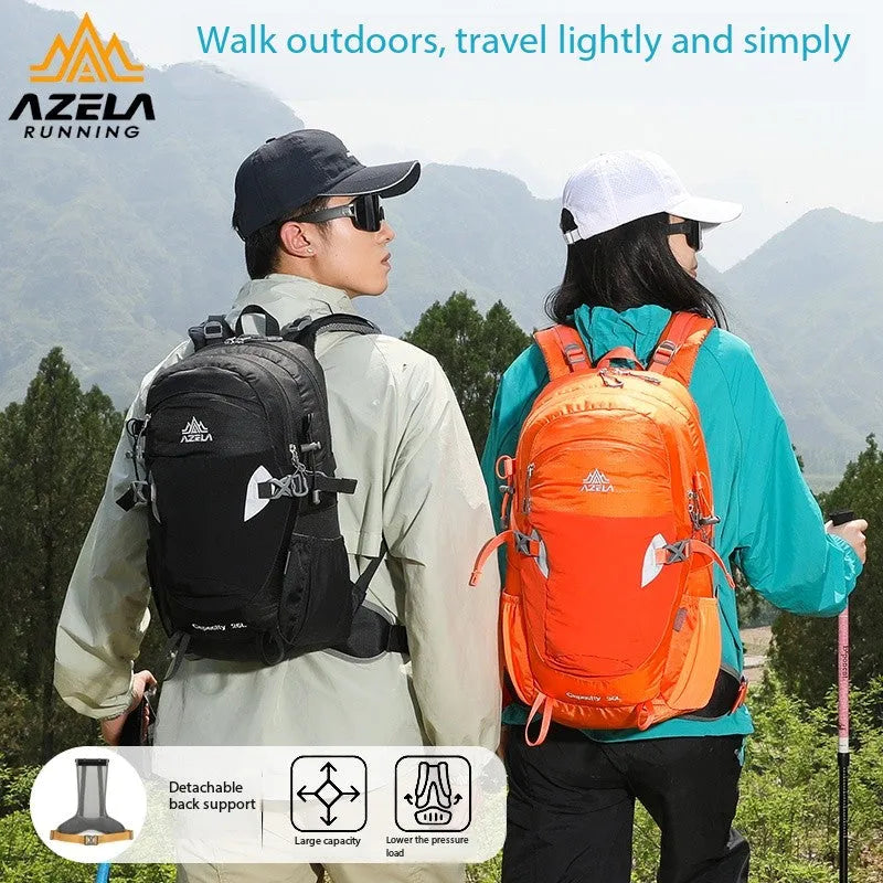 AZELA Gray Hiking Backpack with adjustable straps, available in 25L or 35L for outdoor use