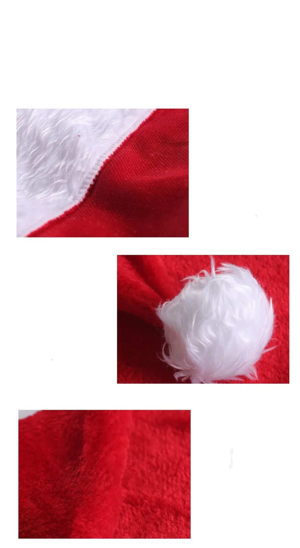 Red and white plush Santa hat with glowing LED lights and a white pom-pom, shown on a person's head.