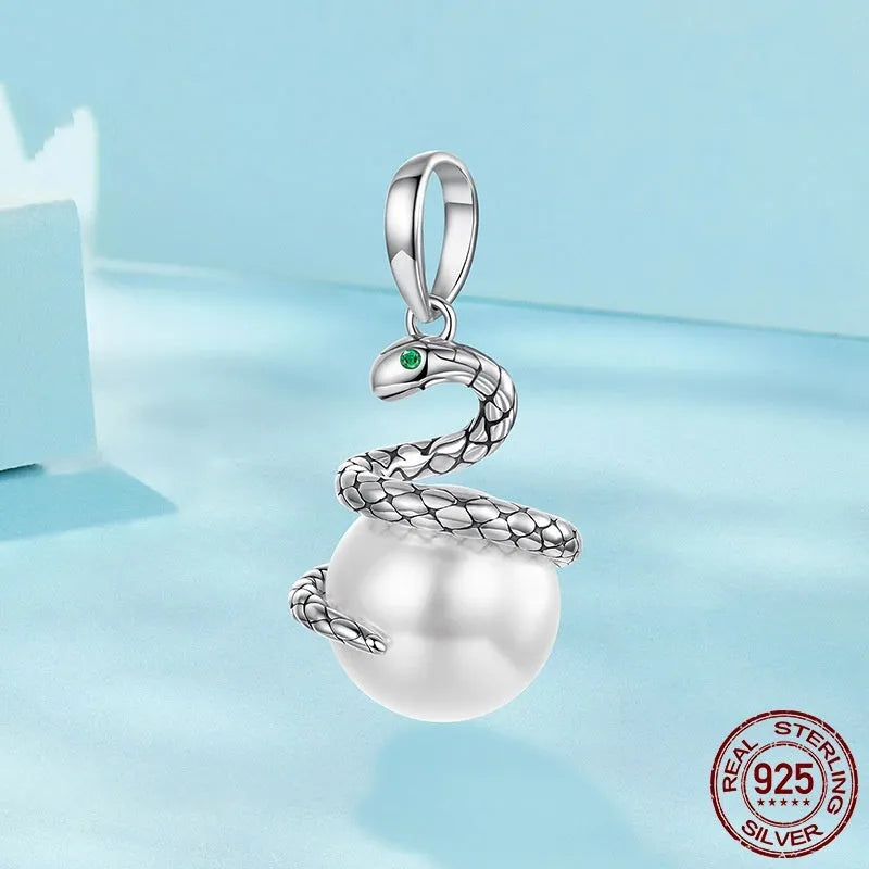 S925 silver snake running pendant charm, 2.4cm x 1.2cm, with 0.45cm aperture, retro style, colour SCC3096