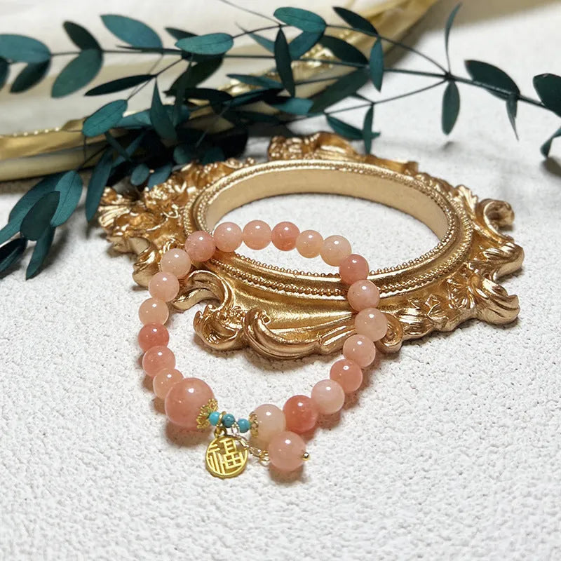 Women's pink alloy natural stone bracelet with simple design