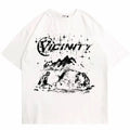 Men's black cotton t-shirt with artistic Chinese retro printing, loose fit with short sleeves