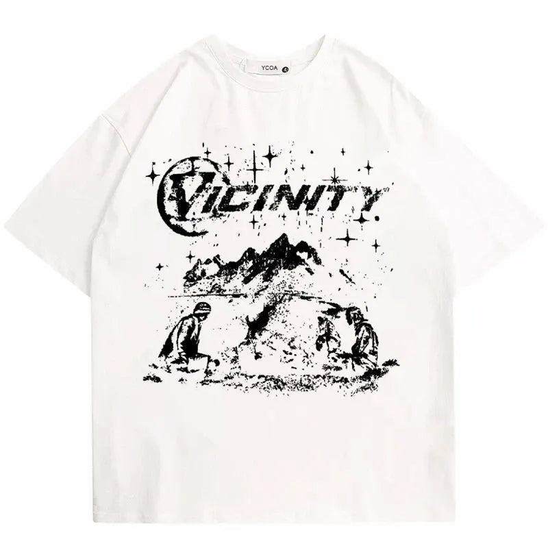 Men's black cotton t-shirt with artistic Chinese retro printing, loose fit with short sleeves