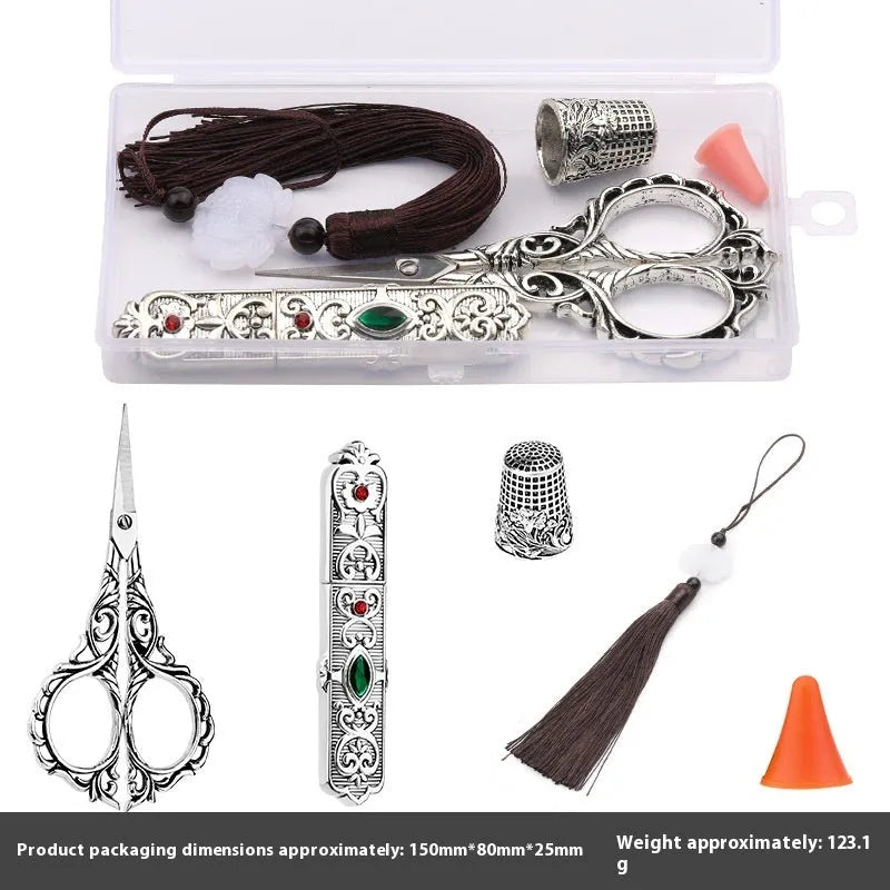 Retro walking in the waves sewing tool set boxed with stainless steel scissors and awl in gold