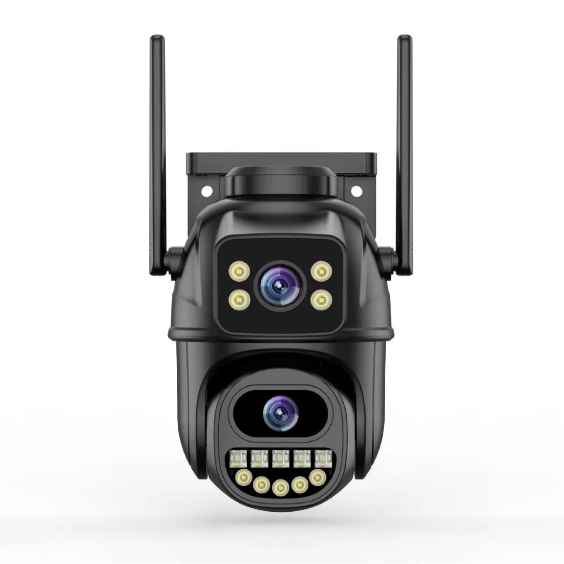 Black binocular gun ball linkage wireless surveillance camera with dual-screen humanoid tracking and hoistable bracket
