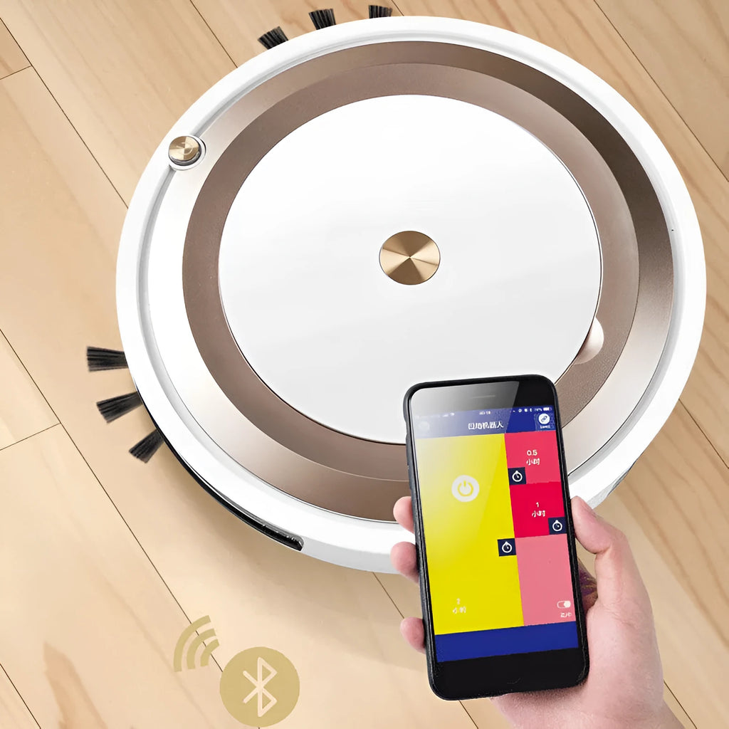 Intelligent robot vacuum cleaner, 29x29x7.5cm, silver or gold, with remote control and 1200mAh battery