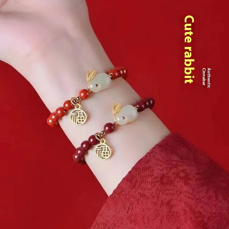 Purple Gold Sand cinnabar bracelet with hare motif in 6mm or 8mm bead sizes