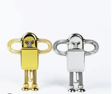 Metal robot U disk in zinc alloy, 80 x 23 x 14mm, gold or silver, capacities 512MB to 64G
