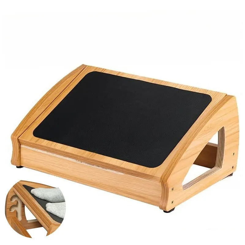 Wood colour bamboo adjustable office desk footstool for adults.