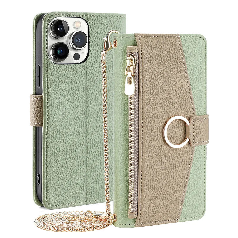 Handmade PU TPU phone shell for Apple iPhone with lanyard bracket and card slot, gray colour
