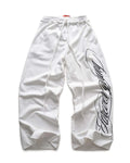 Design printing men's smart trousers in polyester, loose fit, mid waist, black colour, casual Japanese Korean style