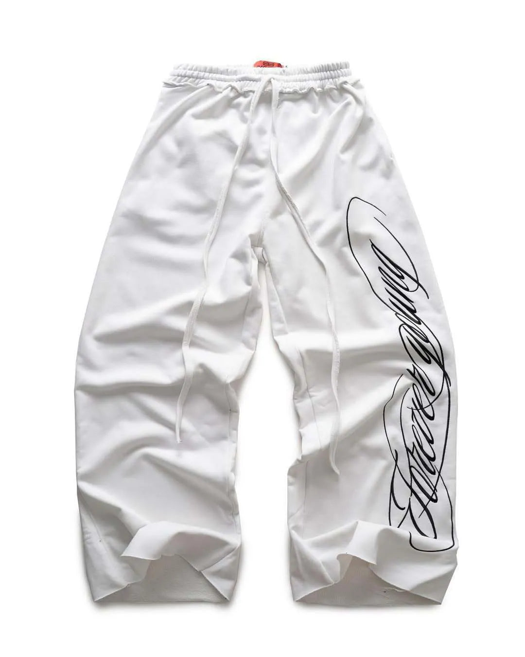 Design printing men's smart trousers in polyester, loose fit, mid waist, black colour, casual Japanese Korean style