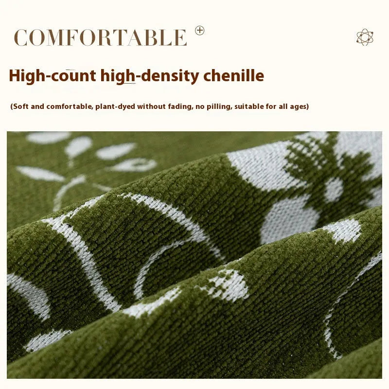 Chenille sofa cover with magnolia embroidery, plants and flowers pattern, Garland black coffee or green, size options to 180x480cm