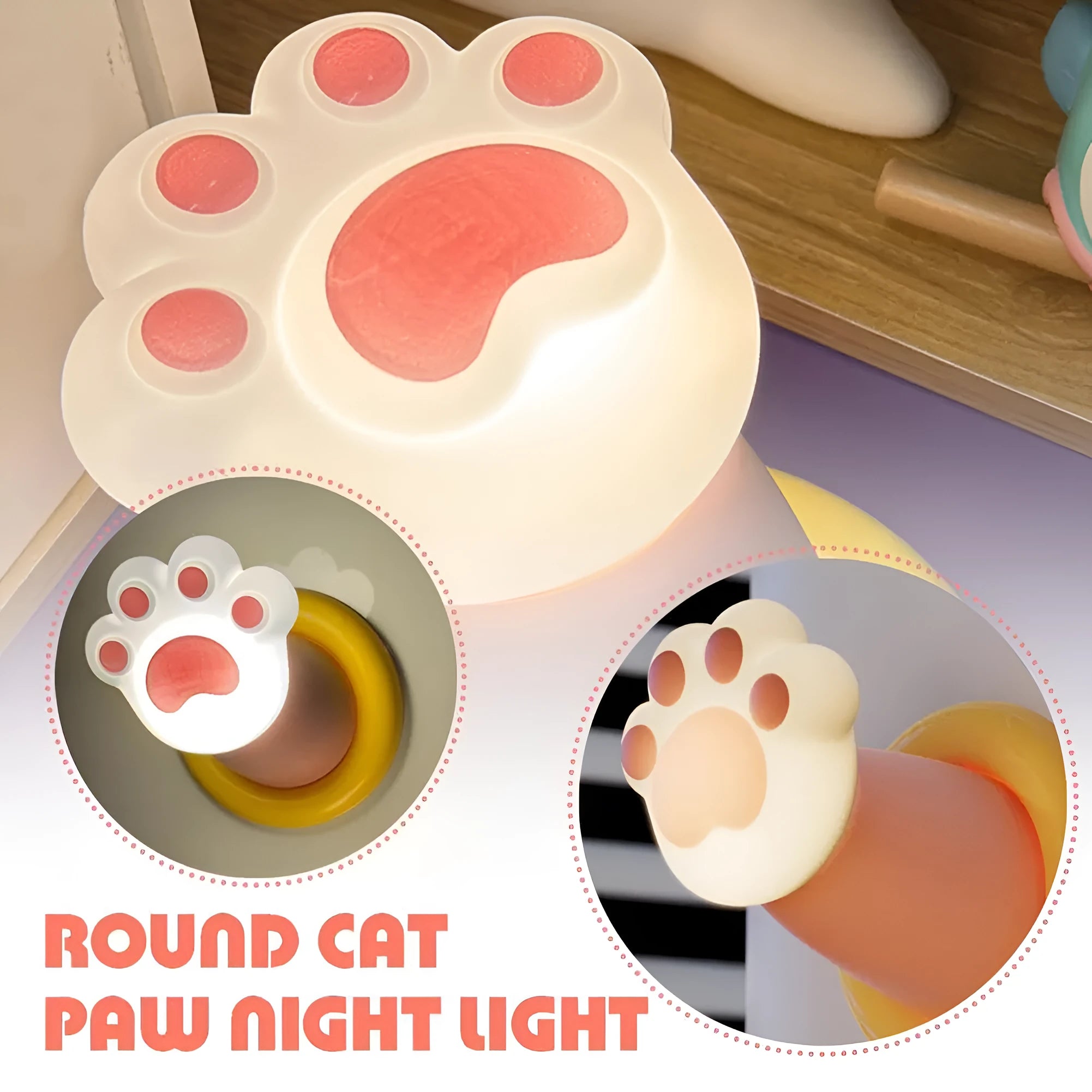 White cat paw shaped rechargeable touch lamp with three dimmable brightness settings