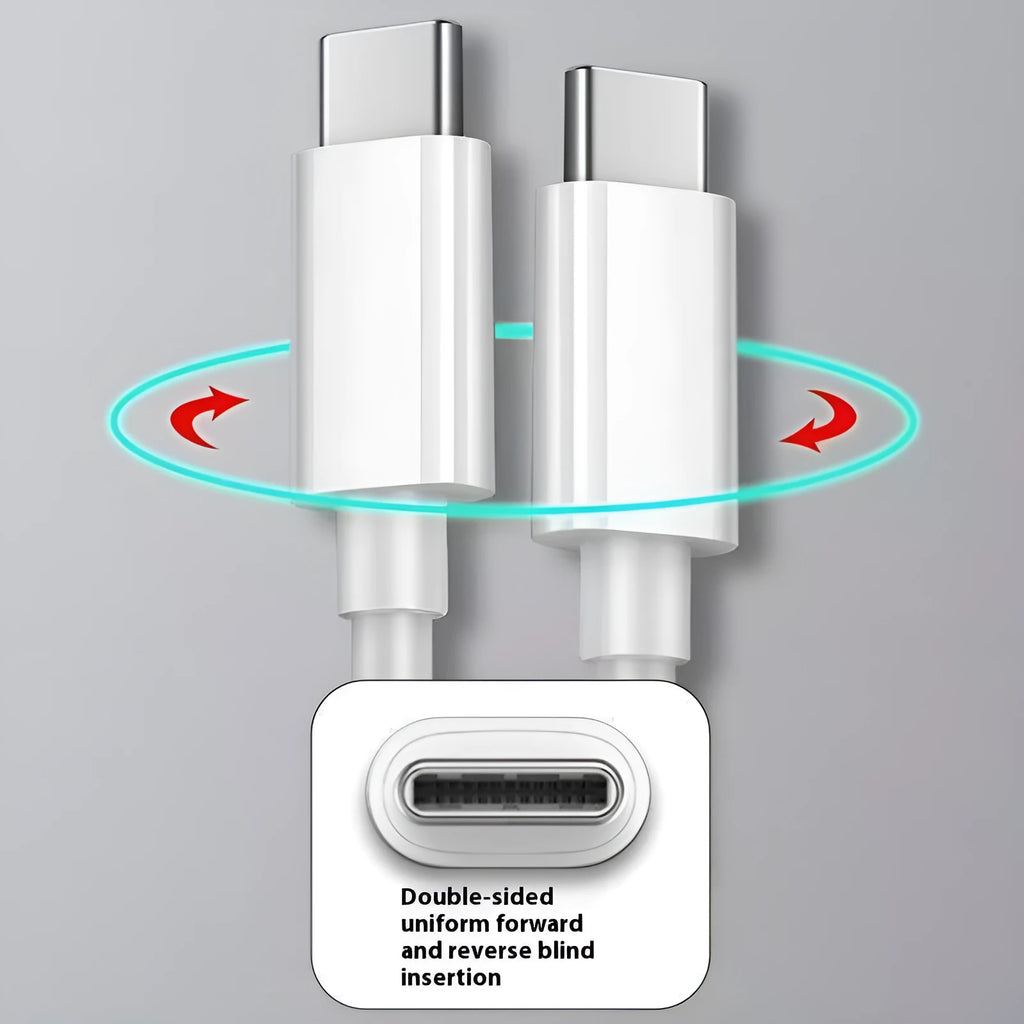 White 60W dual Type-C fast charge data cable with 2m length on a plain background