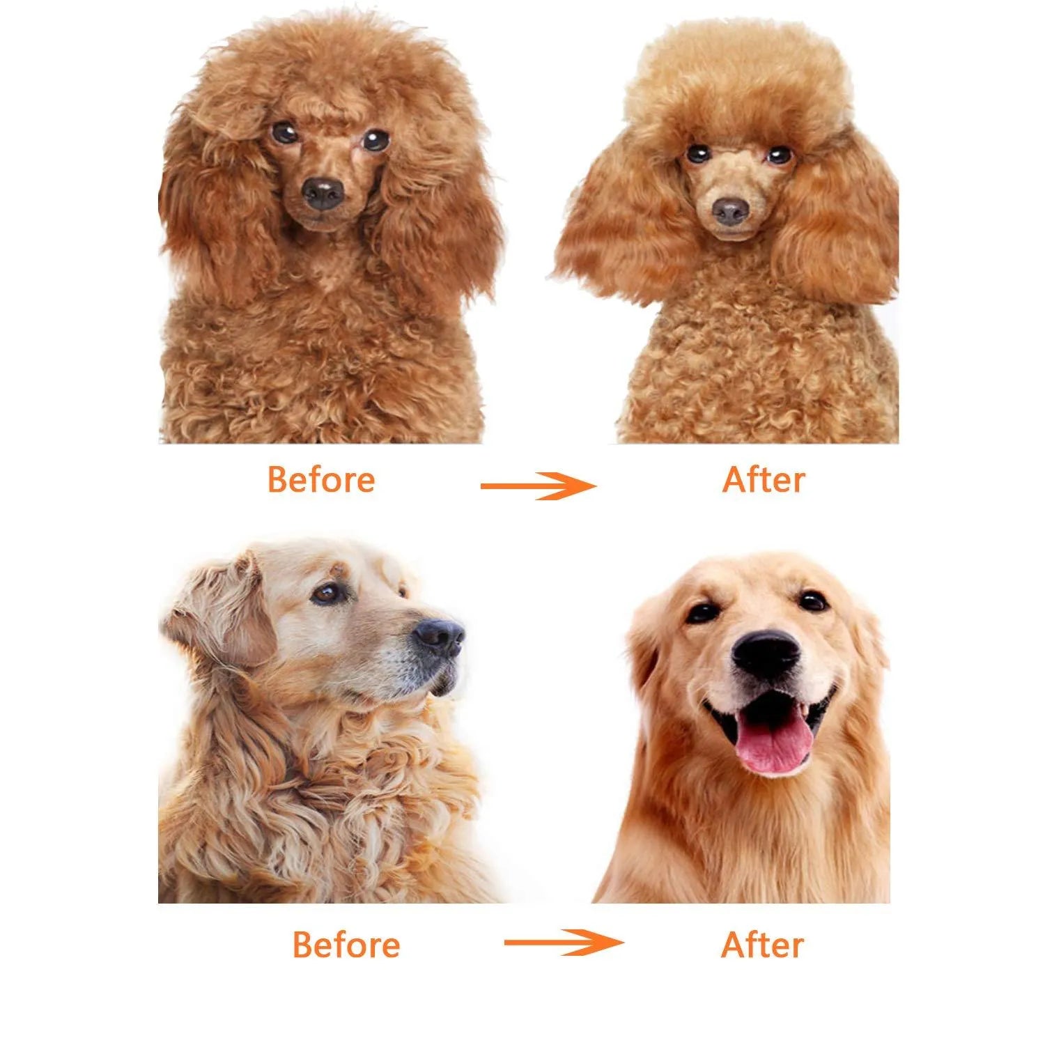 Red plastic handle stainless steel pet comb with short and long teeth for detangling dog or cat fur.