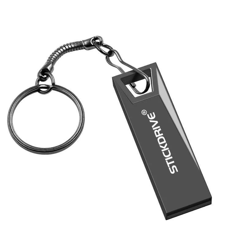 Metal USB flash drive on a necklace chain in black or silver finish.