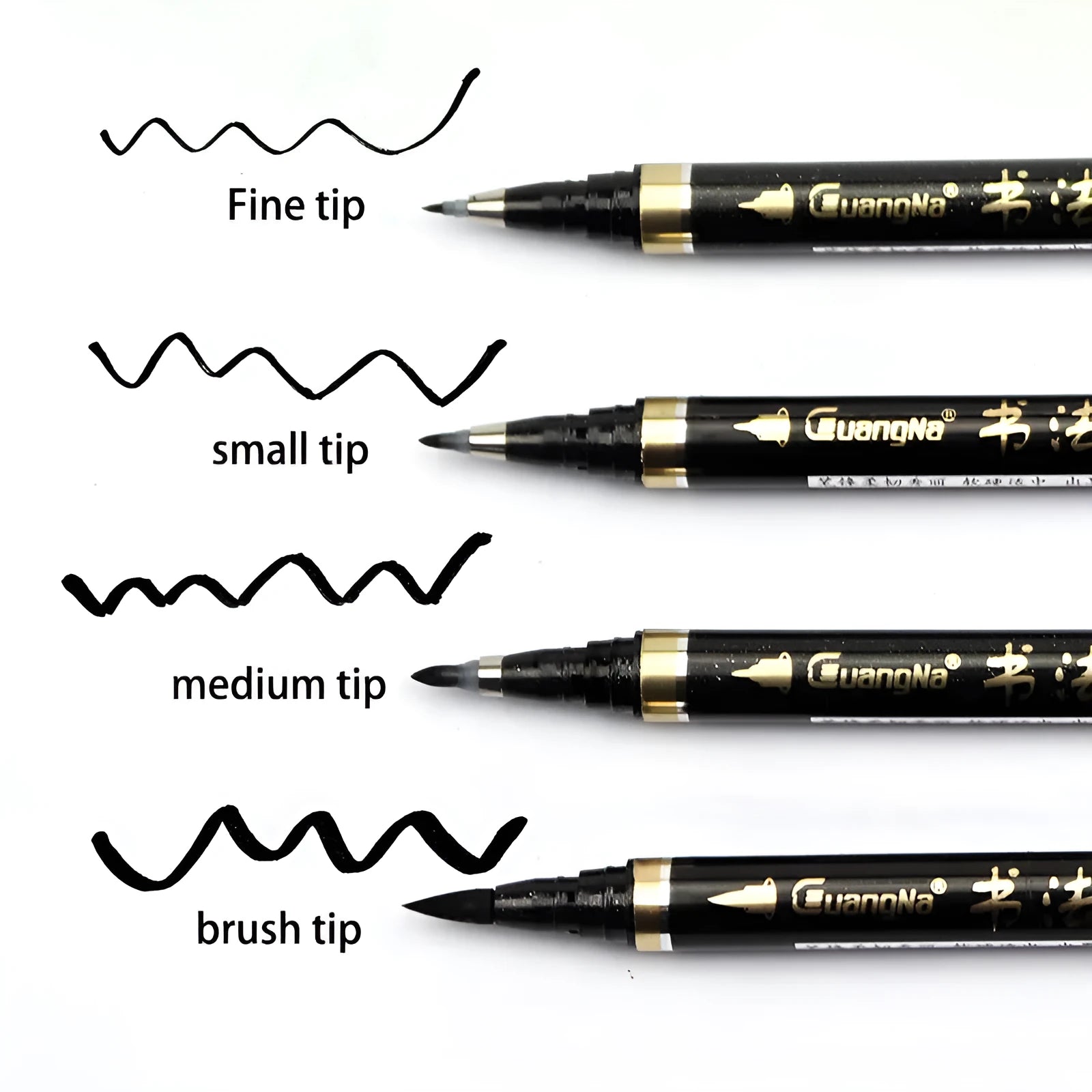 6-piece calligraphy pen set with soft brush nibs and plastic barrel in a gift box