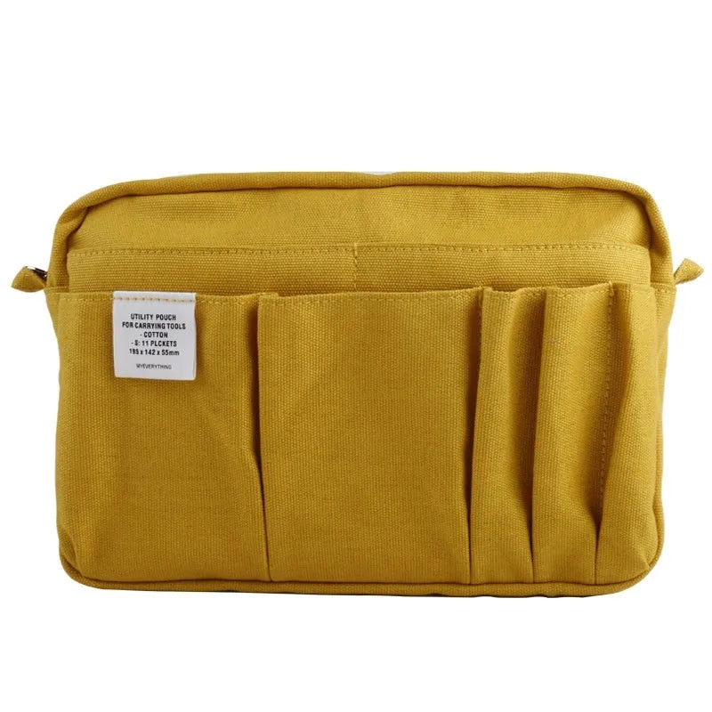Canvas hand account storage bag in ginger yellow with shoulder strap, Korean style, large capacity