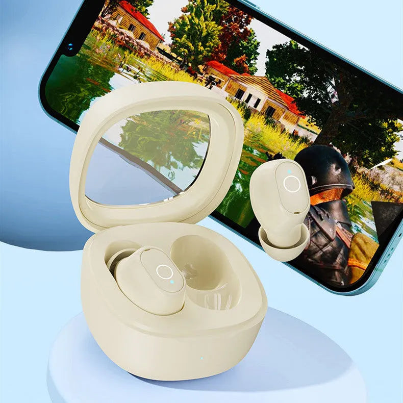 Wireless Bluetooth space capsule in-ear headset in black, white, or skin colour with ABS body