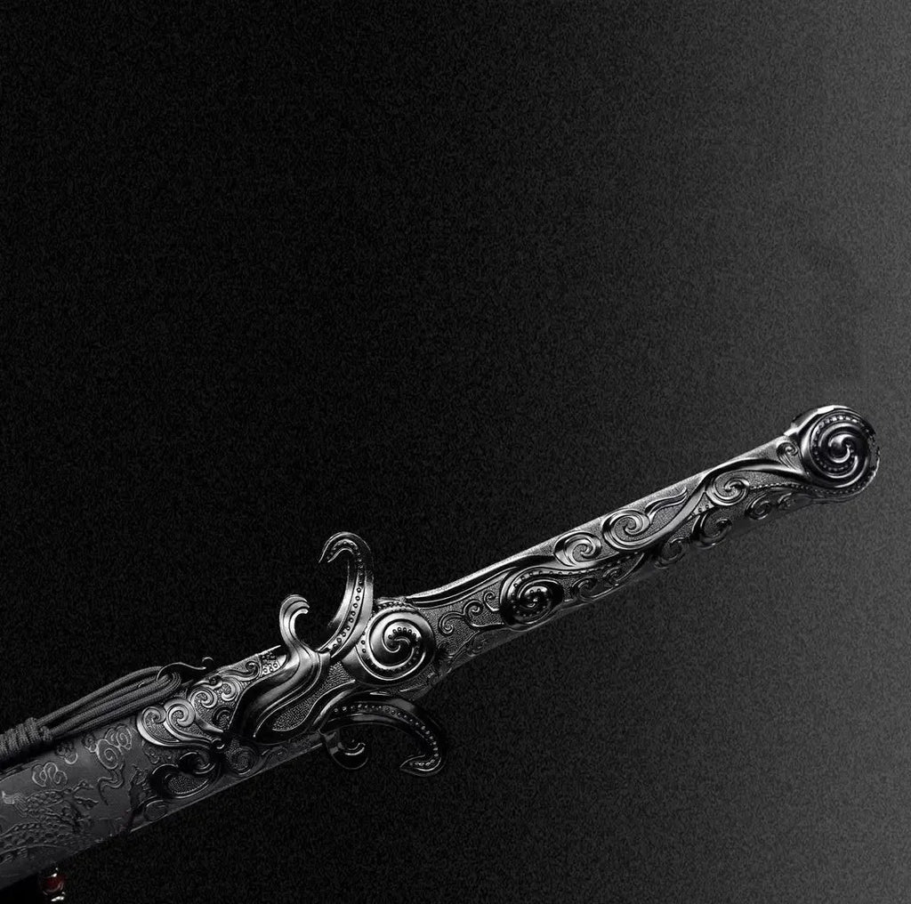 Yuling black integral sword, 65 manganese steel unsharpened katana, 118cm overall, wood leather scabbard