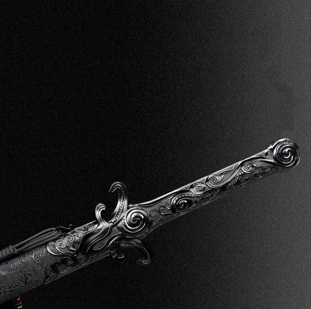 Yuling black integral sword, 65 manganese steel unsharpened katana, 118cm overall, wood leather scabbard