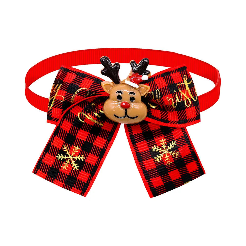 British-style red and green polyester Christmas bow tie accessory for pets, dolls, or tree decoration